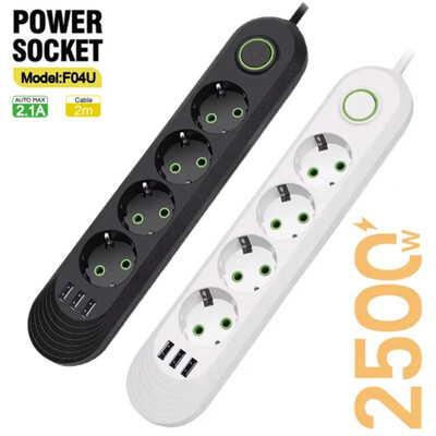 EU Plug Power Strip kintamosios srovės lizdas kelių spragtelėjimų ilgintuvo elektros lizdas su USB prievadais Namų biuro greito įkrovimo tinklo filtras