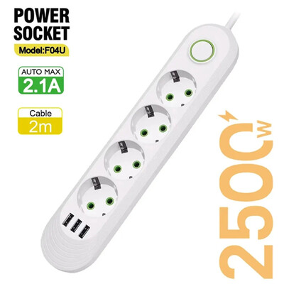 EU Plug Power Strip vahelduvvoolu pistikupesa Multitap pikendusjuhtme pistikupesa USB-portidega Kodukontori kiirlaadimise võrgufilter