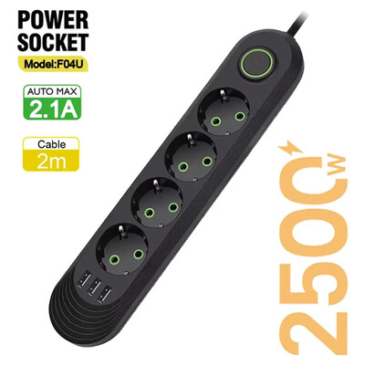 EU Plug Power Strip vahelduvvoolu pistikupesa Multitap pikendusjuhtme pistikupesa USB-portidega Kodukontori kiirlaadimise võrgufilter