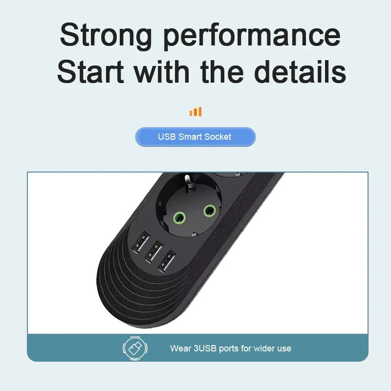 EU Plug Power Strip vahelduvvoolu pistikupesa Multitap pikendusjuhtme pistikupesa USB-portidega Kodukontori kiirlaadimise võrgufilter