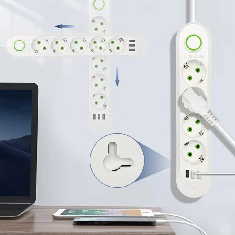 EU Plug Power Strip vahelduvvoolu pistikupesa Multitap pikendusjuhtme pistikupesa USB-portidega Kodukontori kiirlaadimise võrgufilter