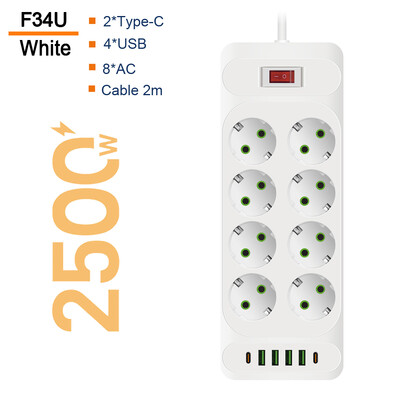 EU dugaszoló elosztó AC kimenet többcsapos hosszabbító kábel elektromos aljzat 4 USB porttal, gyorstöltő többfunkciós hálózati szűrővel