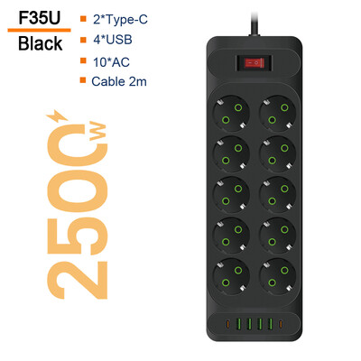 EU dugaszoló elosztó AC kimenet többcsapos hosszabbító kábel elektromos aljzat 4 USB porttal, gyorstöltő többfunkciós hálózati szűrővel
