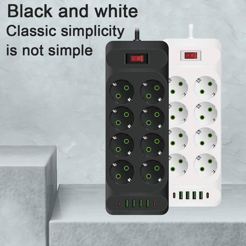 EU dugaszoló elosztó AC kimenet többcsapos hosszabbító kábel elektromos aljzat 4 USB porttal, gyorstöltő többfunkciós hálózati szűrővel
