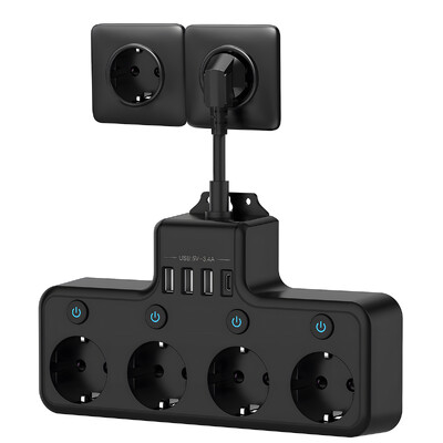 KUTUMAI barošanas bloks ar 4 maiņstrāvas kontaktligzdām Sienas kontaktdakša Elektrības kontaktligzda 3 USB-A un 1 USB-C ātrās uzlādes strāvas kontaktligzda mājas birojam