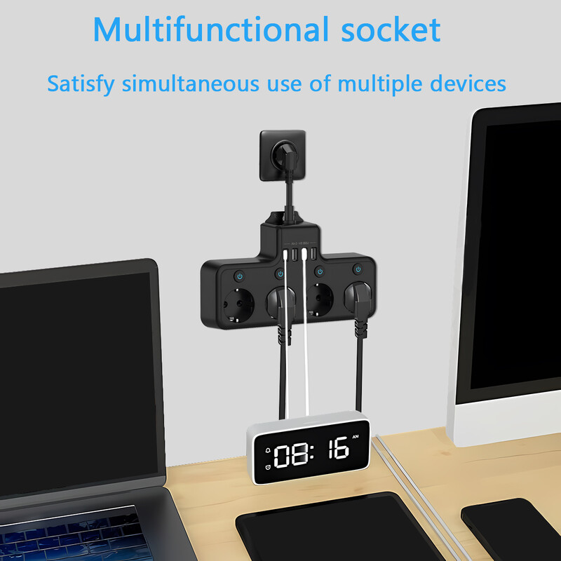 KUTUMAI barošanas bloks ar 4 maiņstrāvas kontaktligzdām Sienas kontaktdakša Elektrības kontaktligzda 3 USB-A un 1 USB-C ātrās uzlādes strāvas kontaktligzda mājas birojam