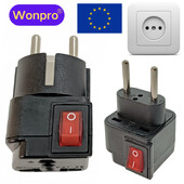 Adaptor de priză UE Schuko Germania Franța cu comutator Mian AC250V 16A Wonpro WSA-9