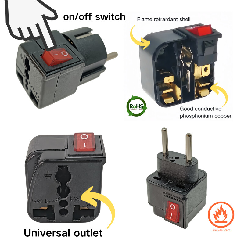 Adaptor de priză UE Schuko Germania Franța cu comutator Mian AC250V 16A Wonpro WSA-9