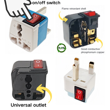 Universal US UK EU AU CN Schuko Multi Plug Adapter with On/Off Main Switch Wonpro WSA Series