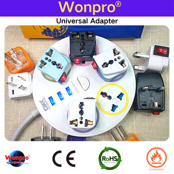 Универсален US UK EU AU CN Schuko Multi Plug Adapter с On/Off Main Switch Wonpro WSA Series