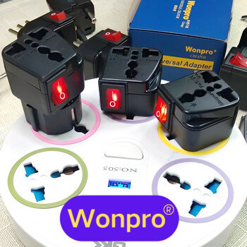 Universal US UK EU AU CN Schuko Multi Plug Adapter with On/Off Main Switch Wonpro WSA Series