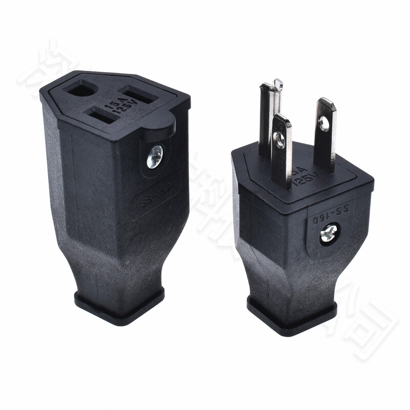 Crni bakreni američki 3-pinski električni utikač, električni AC 125 V 15 A, američki kabel za napajanje, odvojiva industrijska utičnica