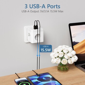 Удължител за стенен контакт JINGMIN с 3 контакта 3 USB порта 6 In1 Eu Plugcharger Включване/изключване Разклонител за дома