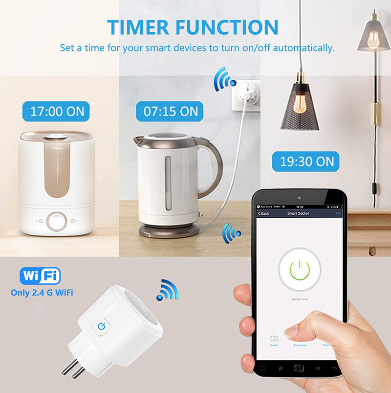Tuya WiFi išmanusis kištukas 16A/20A ES išmanusis lizdas su maitinimo monitoriumi Laikas Smart Life Support Alexa Google Home Yandex SmartThings
