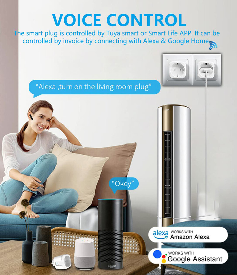 Tuya WiFi išmanusis kištukas 16A/20A ES išmanusis lizdas su maitinimo monitoriumi Laikas Smart Life Support Alexa Google Home Yandex SmartThings