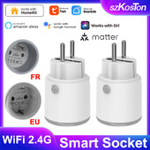 Inteligentná zásuvka For Matter Wifi 16A s meraním energie, EU/FR, 3680W, funguje s Homekit Alexa, Google Tuya Smart Life