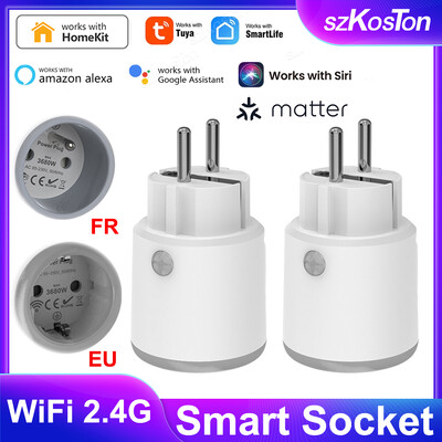 For Matter Wifi spraudnis 16A Smart Socket Outlet EU/FR ar enerģijas mērīšanu 3680W darbojas ar Homekit Alexa Google Tuya Smart Life