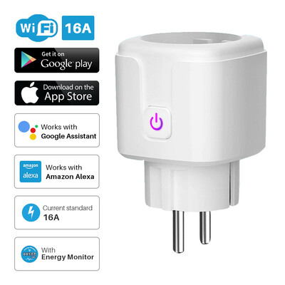 Intelligens dugó WiFi aljzat EU 16A Power Monitor időzítési funkció A Tuya SmartLife APP Control Az Alexa Google Assistant Yandex segítségével