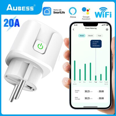 16A/20A WiFi Smart Plug Monitorizare fără fir a puterii Priza UE pentru telecomandă pentru aplicația de electrocasnice Funcționează cu Alexa Google Home