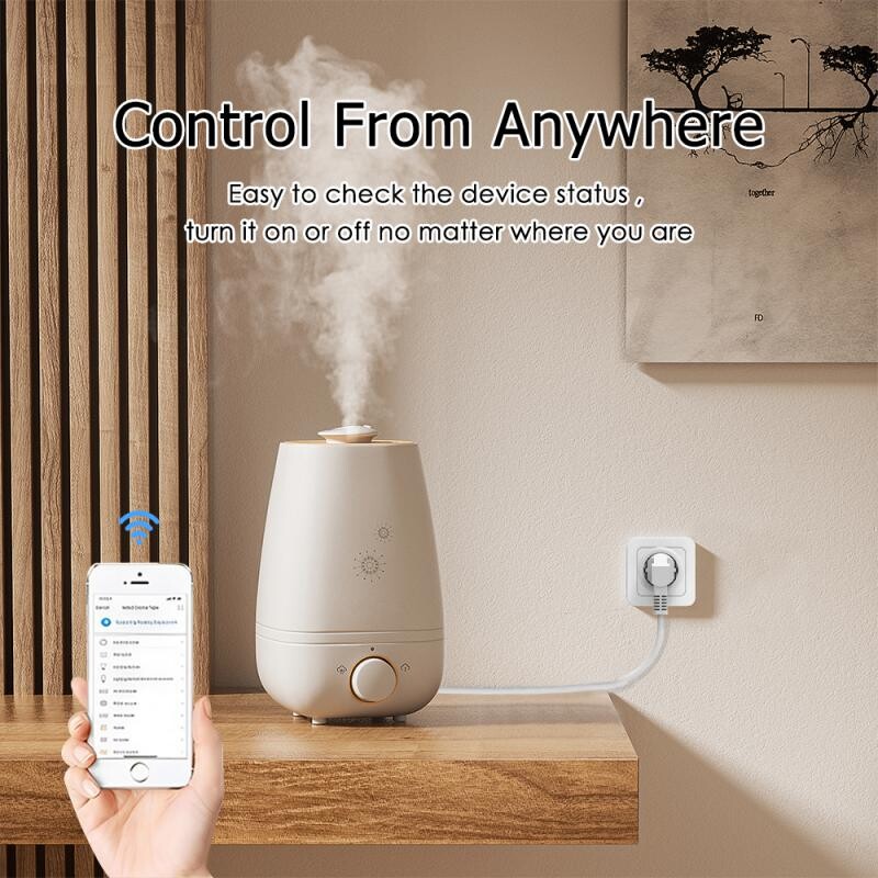 16A/20A „WiFi Smart Plug“ belaidis maitinimo stebėjimas EU lizdas buitinės technikos APP nuotolinio valdymo pultelis veikia su „Alexa Google Home“