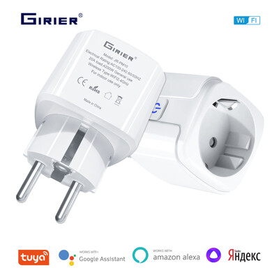 GIRIER Tuya Smart Plug WiFi Priză EU 20A 4200W Funcție de monitorizare a energiei Adaptor pentru temporizator Funcționează cu Alexa Hei Google Alice