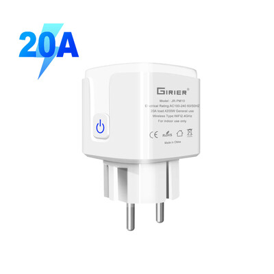 GIRIER Tuya intelligens dugó WiFi aljzat EU 20A 4200W energiafigyelő funkció időzítő adapter munka Alexa-val. Szia Google Alice