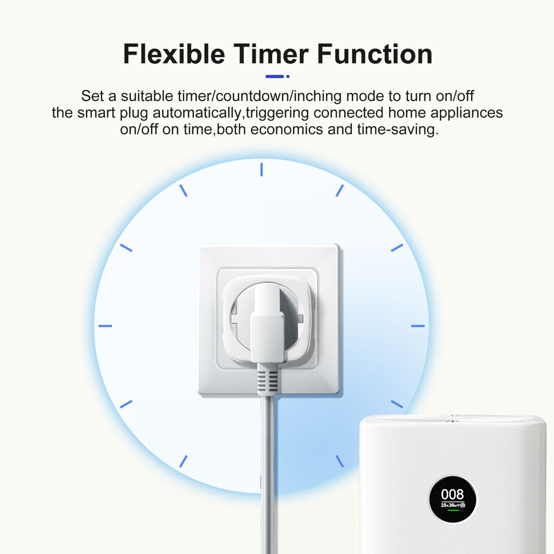 GIRIER Tuya intelligens dugó WiFi aljzat EU 20A 4200W energiafigyelő funkció időzítő adapter munka Alexa-val. Szia Google Alice