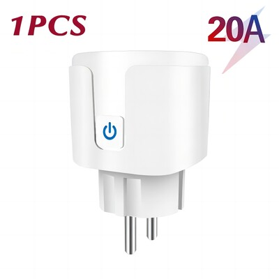 20A EU Smart Socket WiFi Smart Plug Power Monitoring Laika funkcija Balss vadība darbojas ar Tuya APP Alexa Google Home