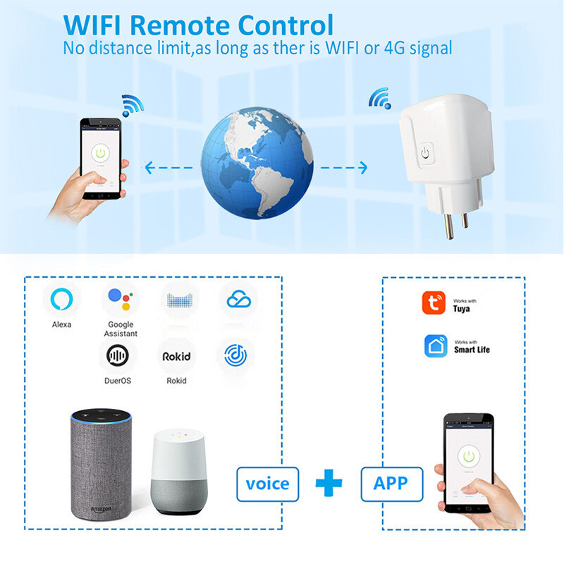 Wifi Smart Plug Eiropas mobilā APP tālvadības pults laiks Alexa VoiceControl Wifi20A ligzda Intelligent Control.