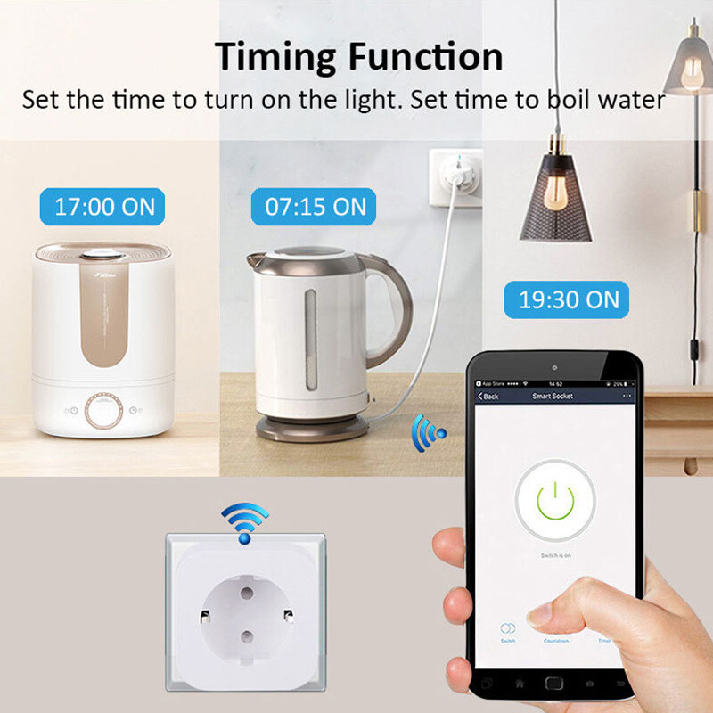 Wifi Smart Plug Eiropas mobilā APP tālvadības pults laiks Alexa VoiceControl Wifi20A ligzda Intelligent Control.