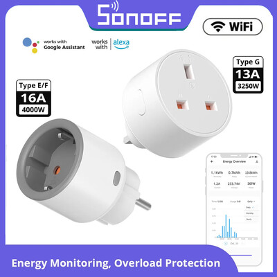 SONOFF S60 EU/UK WiFi ligzda Plug Power Monitor Outlet Remote Balss vadība ar EWeLink Alexa Google Home SmartThings IFTTT