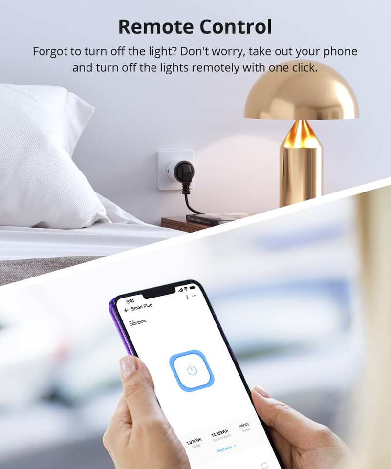 SONOFF S60 EU/UK WiFi ligzda Plug Power Monitor Outlet Remote Balss vadība ar EWeLink Alexa Google Home SmartThings IFTTT
