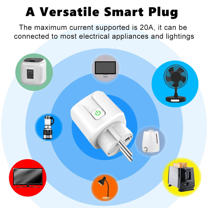 Tuya Wifi Smart Plug EU 20A intelligens aljzat teljesítményfigyeléssel Smart Life APP távirányító támogatja az Alexa Google Home Yandexet