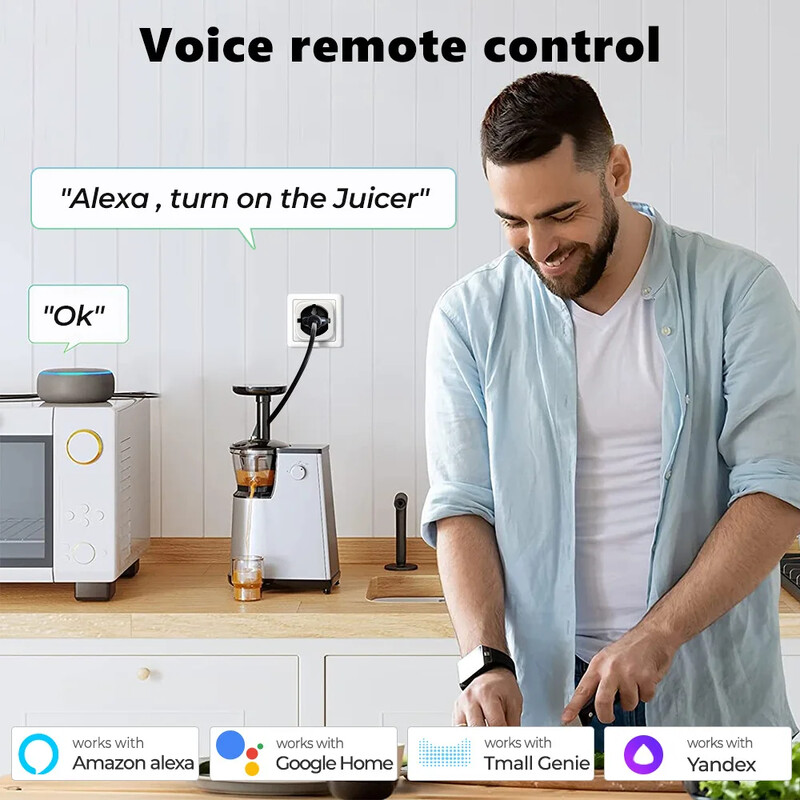 Tuya Wifi Smart Plug EU 20A intelligens aljzat teljesítményfigyeléssel Smart Life APP távirányító támogatja az Alexa Google Home Yandexet