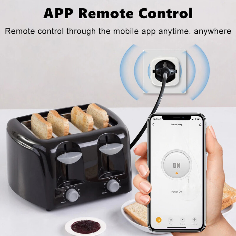 Tuya Wifi Smart Plug EU 20A intelligens aljzat teljesítményfigyeléssel Smart Life APP távirányító támogatja az Alexa Google Home Yandexet