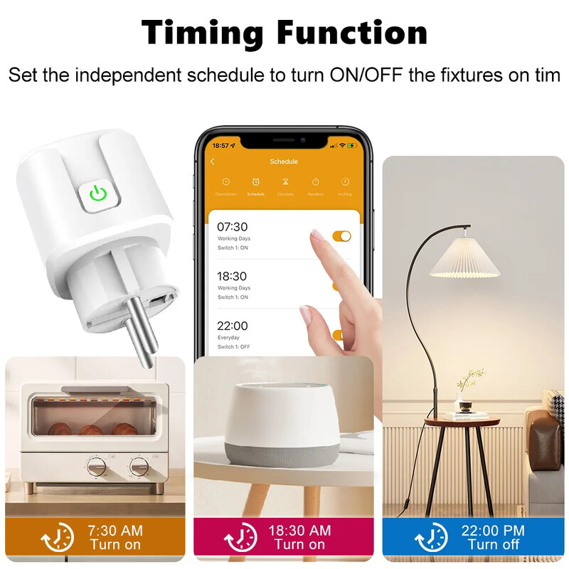 Tuya Wifi Smart Plug EU 20A intelligens aljzat teljesítményfigyeléssel Smart Life APP távirányító támogatja az Alexa Google Home Yandexet
