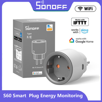 SONOFF S60 EU/UK WiFi Smart Plug Priză monitor de putere Priză inteligentă Protecție la suprasarcină Temporizator prin EWeLink Alexa Google Home IFTTT