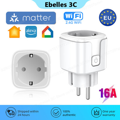 Matter 16A Wifi Smart Plug UE Priză inteligentă APP Telecomandă Funcție de sincronizare Voce Funcționează cu HomeKit Alexa Google Siri