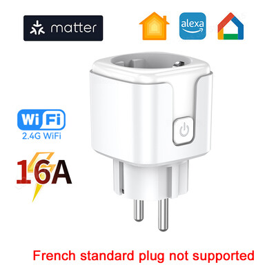 Matter 16A Wifi Smart Plug EU Smart Socket APP Daljinski upravljač Funkcija mjerenja vremena Glas Radi s HomeKit Alexa Google Siri