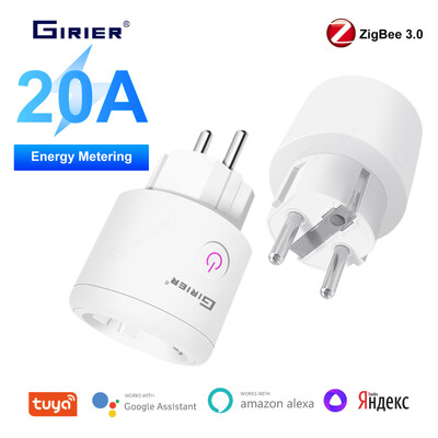 GIRIER Tuya ZigBee kištukas 20A Smart Outlet Socket EU su galios stebėjimo laikmačio funkcija 4200W Veikia su Alexa Alice Ei Google