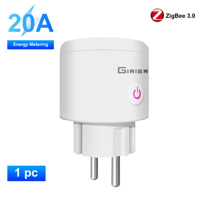 GIRIER Tuya ZigBee kištukas 20A Smart Outlet Socket EU su galios stebėjimo laikmačio funkcija 4200W Veikia su Alexa Alice Ei Google