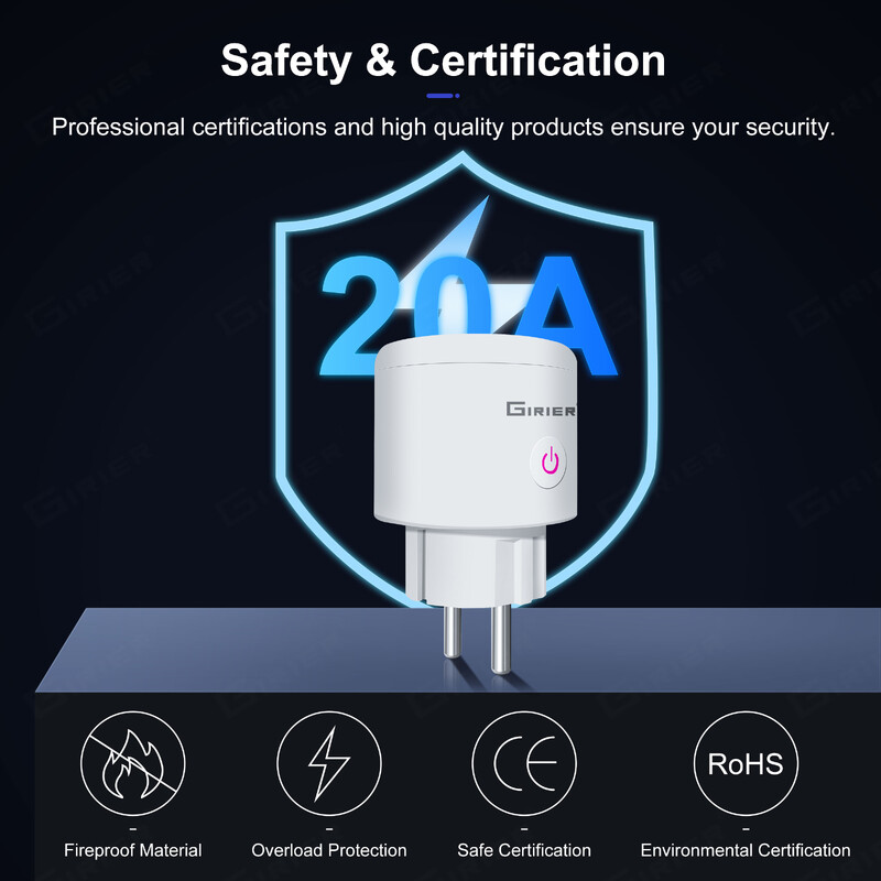 GIRIER Tuya ZigBee kištukas 20A Smart Outlet Socket EU su galios stebėjimo laikmačio funkcija 4200W Veikia su Alexa Alice Ei Google