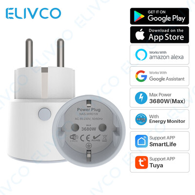 16A 3680W EU Smart Plug Wifi Inteliģentā kontaktligzdas barošanas monitors Bezvadu ligzda Balss vadība darbojas ar Alexa Google Home Tuya