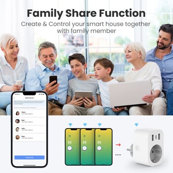 Tuya WiFi Smart Plug 16A EU Smart Socket Изход за променлив ток USB Тип C Зарядно за телефон Домакински уред Работи с Alexa Google