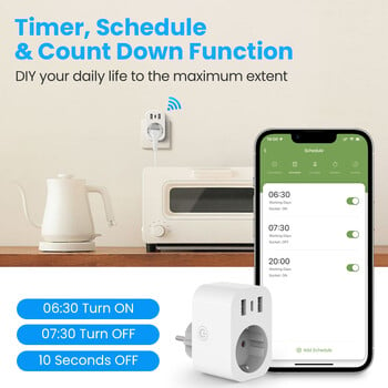 Tuya WiFi Smart Plug 16A EU Smart Socket Изход за променлив ток USB Тип C Зарядно за телефон Домакински уред Работи с Alexa Google