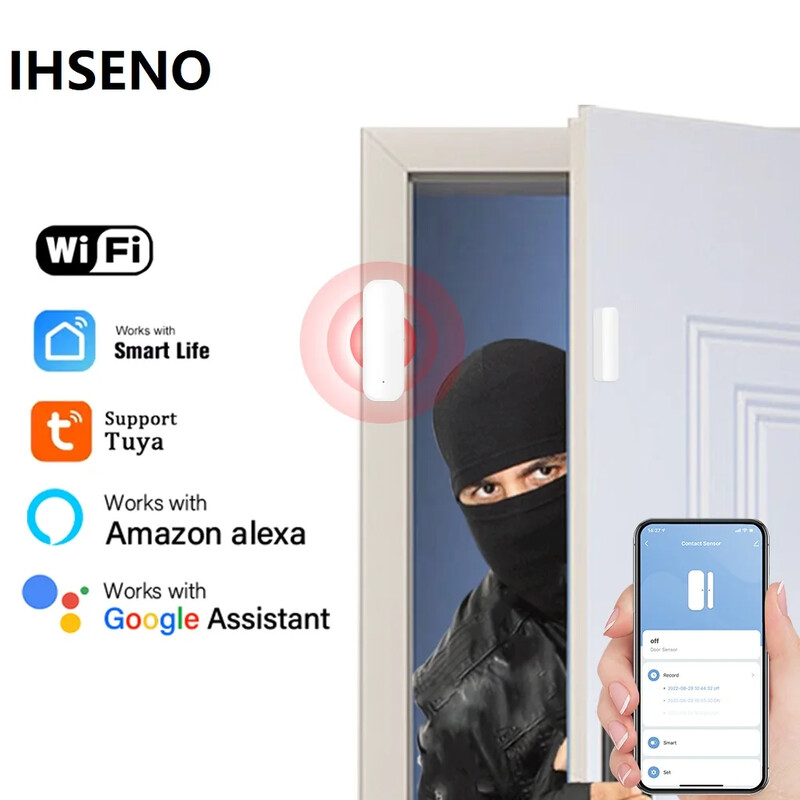 Tuya WiFi Senzor ușă Senzor fereastră Smart Home Detector de ușă fără fir Smart Life APP Telecomandă pentru Alexa Google Home