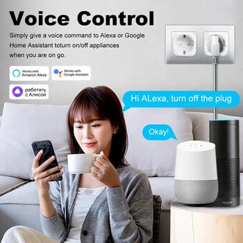 Tuya WiFi Smart Socket EU Plug 20A Home Outlet with Energy Monitoring APP Χρονισμός Φωνητικός έλεγχος Εργασία με Alice Google Home Alexa