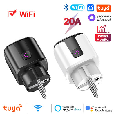 Tuya WiFi Smart Socket EU Plug 20A Namų lizdas su energijos stebėjimo APP Laiko valdymas balsu Darbas su Alice Google Home Alexa