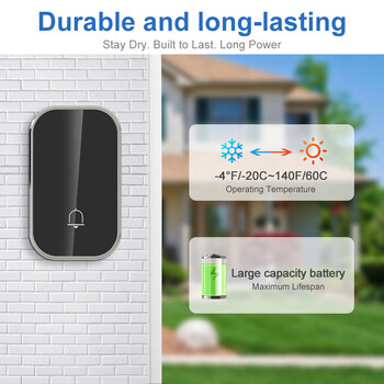 Wireless Doorbell Smart Home Welcome Door Bell 36 Ringtones 300M Υπαίθρια Εξώπορτα Σπιτιού Κιτ κουδουνιού Δωρεάν μπαταρία