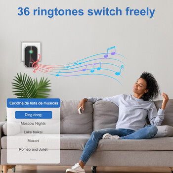 Wireless Doorbell Smart Home Welcome Door Bell 36 Ringtones 300M Υπαίθρια Εξώπορτα Σπιτιού Κιτ κουδουνιού Δωρεάν μπαταρία